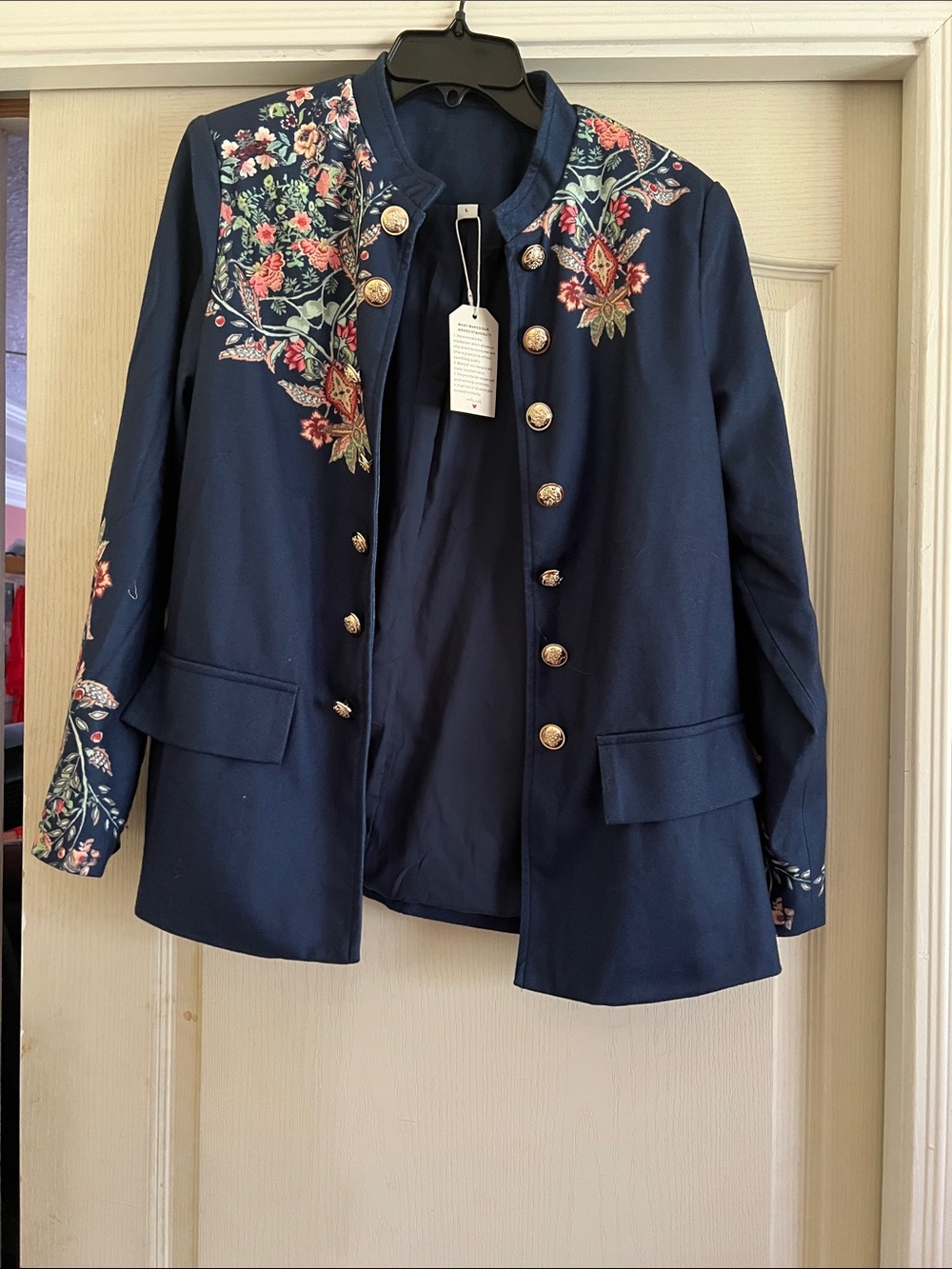 Navy Floral  Military-Style Blazer